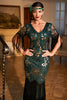 Load image into Gallery viewer, Sheath V Neck Black Sequins Long 1920s Flapper Dress with Fringes