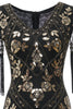 Load image into Gallery viewer, V Neck Black Long 1920s Flapper Dress with Sequins and Fringes