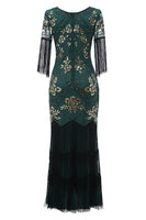 Load image into Gallery viewer, V Neck Black Long 1920s Flapper Dress with Sequins and Fringes