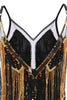 Load image into Gallery viewer, Black Golden Fringes 1920s Dress with Sequins