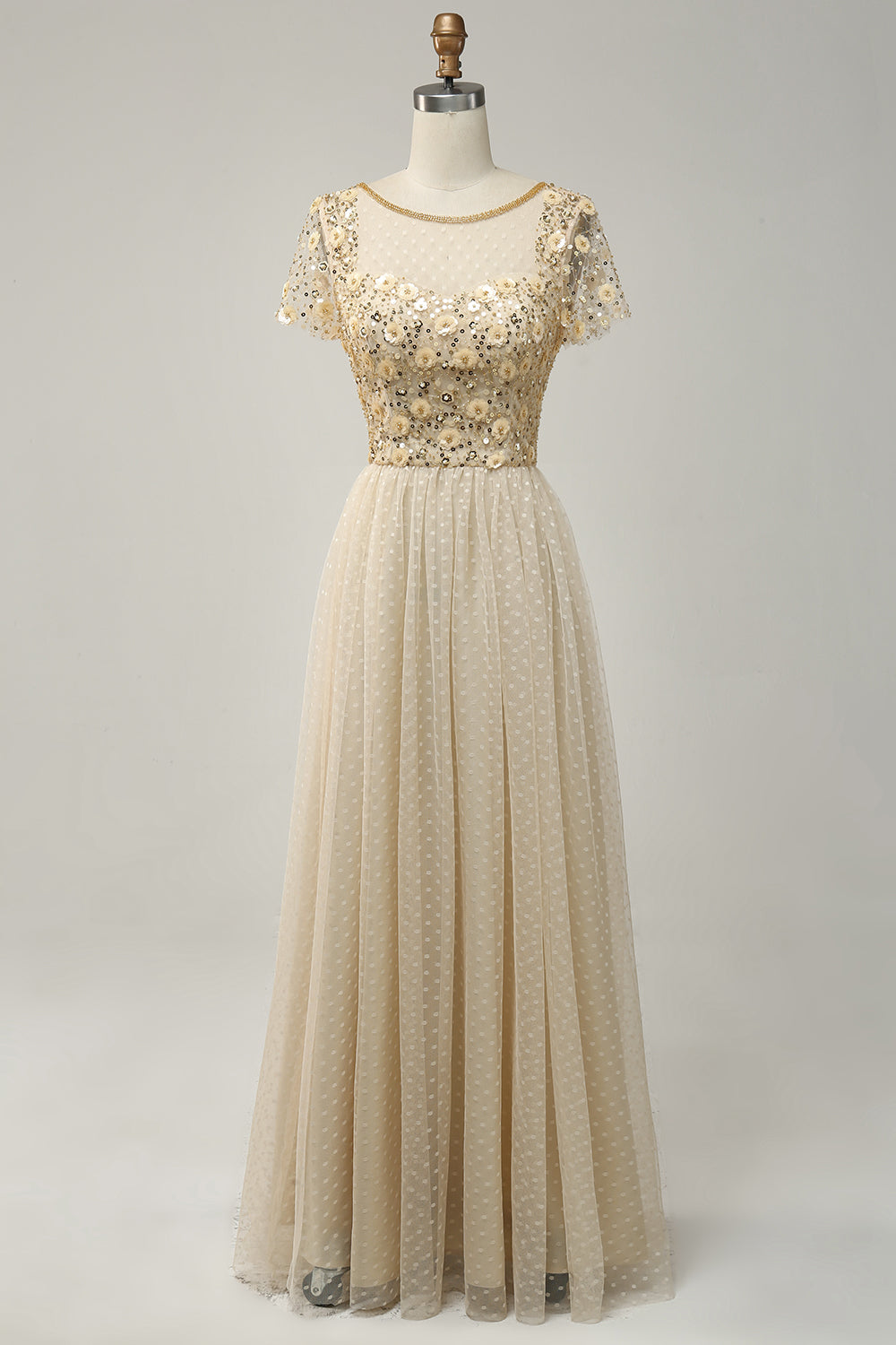 A-Line Apricot Long Prom Dress with Beading