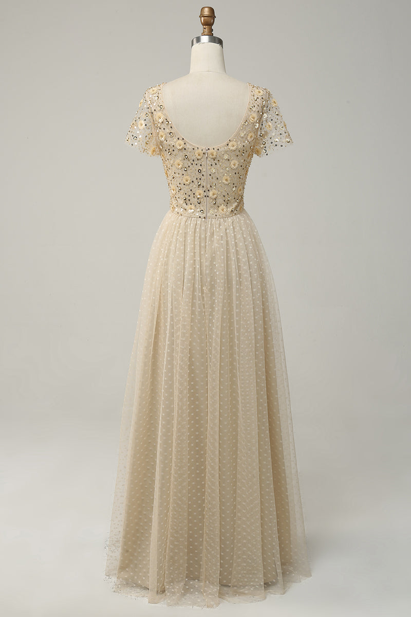 Load image into Gallery viewer, A-Line Apricot Long Prom Dress with Beading