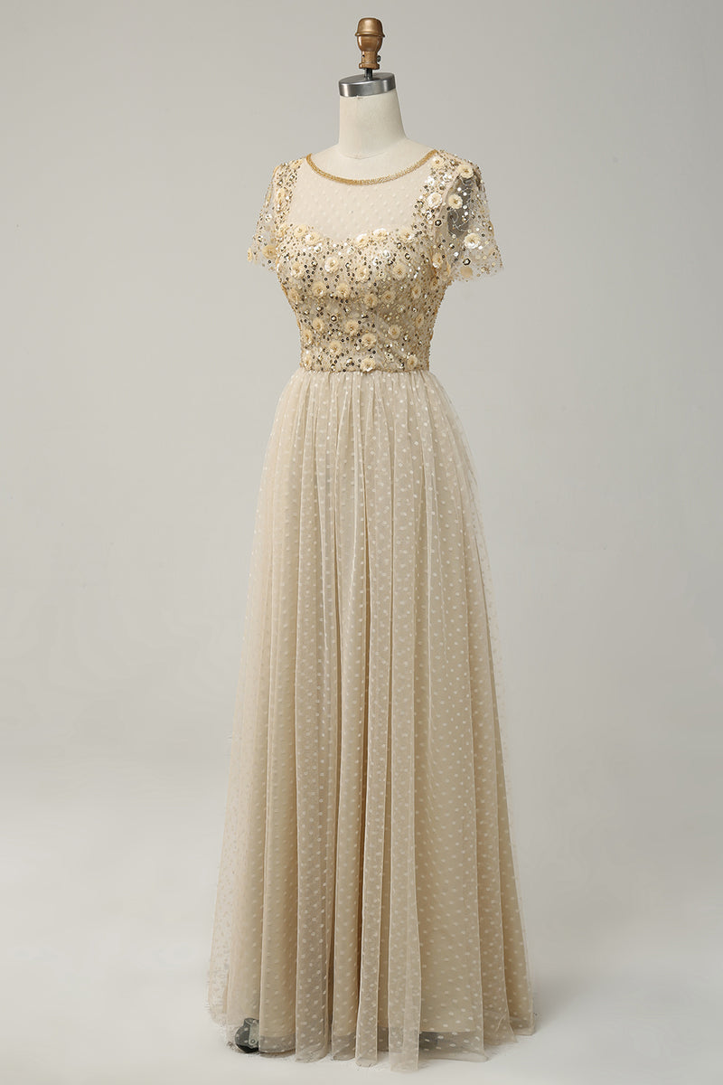 Load image into Gallery viewer, A-Line Apricot Long Prom Dress with Beading