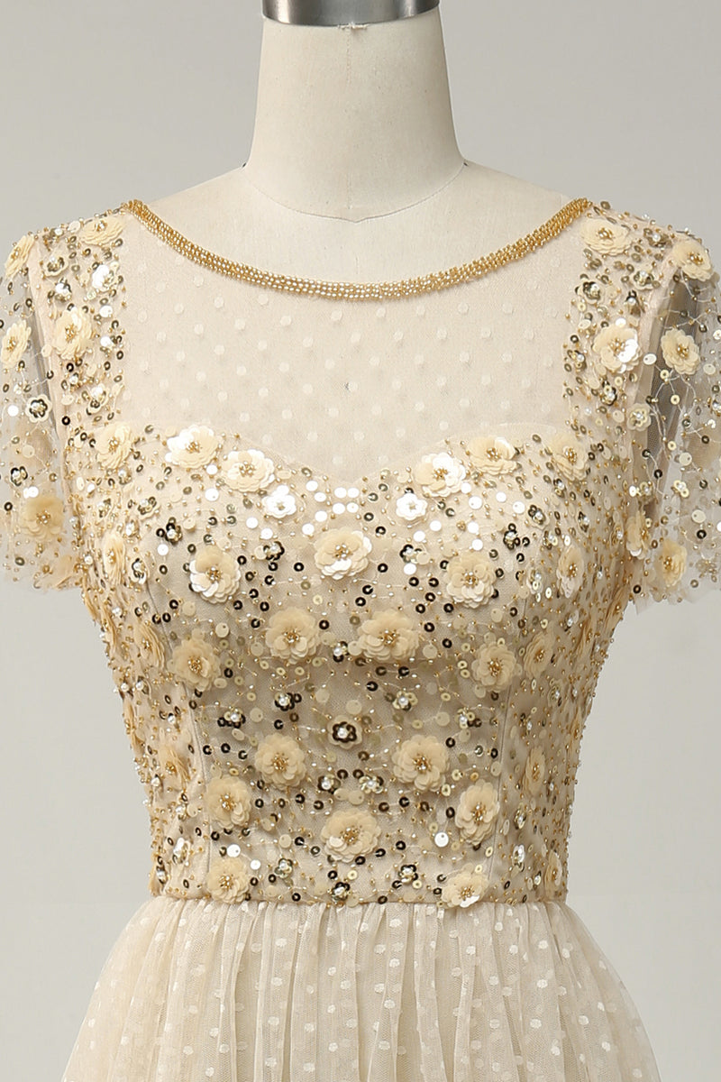 Load image into Gallery viewer, A-Line Apricot Long Prom Dress with Beading