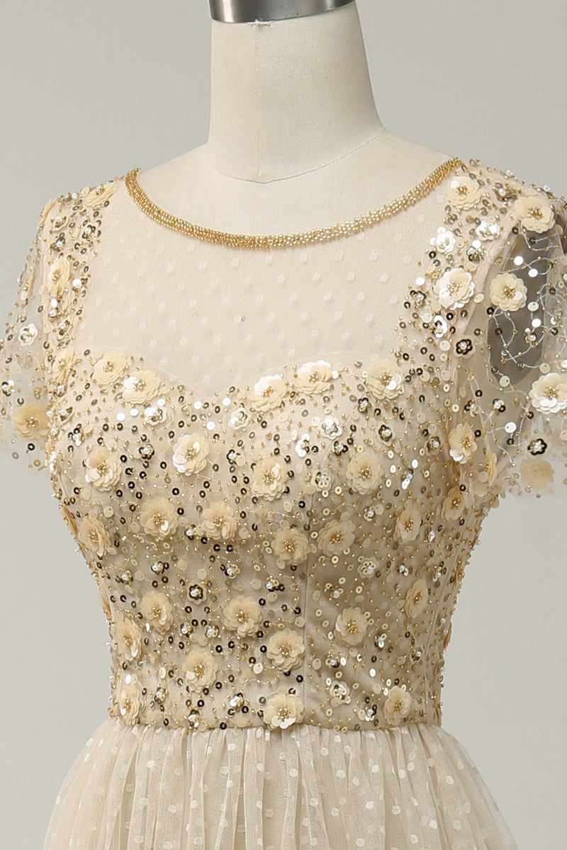 Load image into Gallery viewer, A-Line Apricot Long Prom Dress with Beading