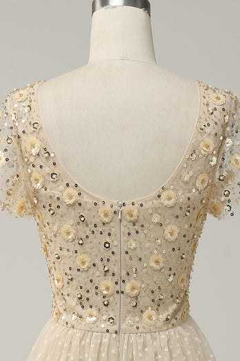 A-Line Apricot Long Prom Dress with Beading