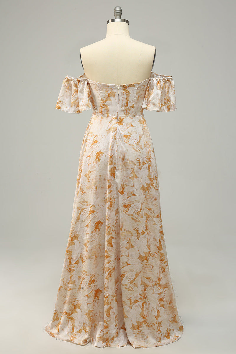 Load image into Gallery viewer, A Line Off the Shoulder Yellow Long Bridesmaid Dress