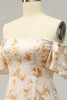 Load image into Gallery viewer, A Line Off the Shoulder Yellow Flower Printed Plus Size Bridesmaid Dress