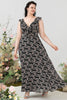Load image into Gallery viewer, A Line V Neck Black Plus Size Bridesmaid Dress with Ruffles