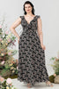 Load image into Gallery viewer, A Line V Neck Black Plus Size Bridesmaid Dress with Ruffles