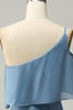 Load image into Gallery viewer, Sheath One Shoulder Blue Plus Size Bridesmaid Dress with Silt