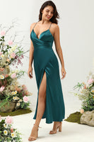 Load image into Gallery viewer, A Line Spaghetti Straps Dark Green Plus Size Bridesmaid Dress with Backless