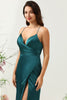 Load image into Gallery viewer, A Line Spaghetti Straps Dark Green Plus Size Bridesmaid Dress with Backless