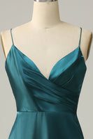 Load image into Gallery viewer, A Line Spaghetti Straps Dark Green Plus Size Bridesmaid Dress with Backless