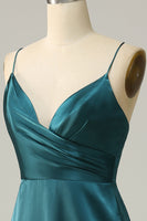 Load image into Gallery viewer, A Line Spaghetti Straps Dark Green Plus Size Bridesmaid Dress with Backless