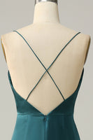 Load image into Gallery viewer, A Line Spaghetti Straps Dark Green Plus Size Bridesmaid Dress with Backless