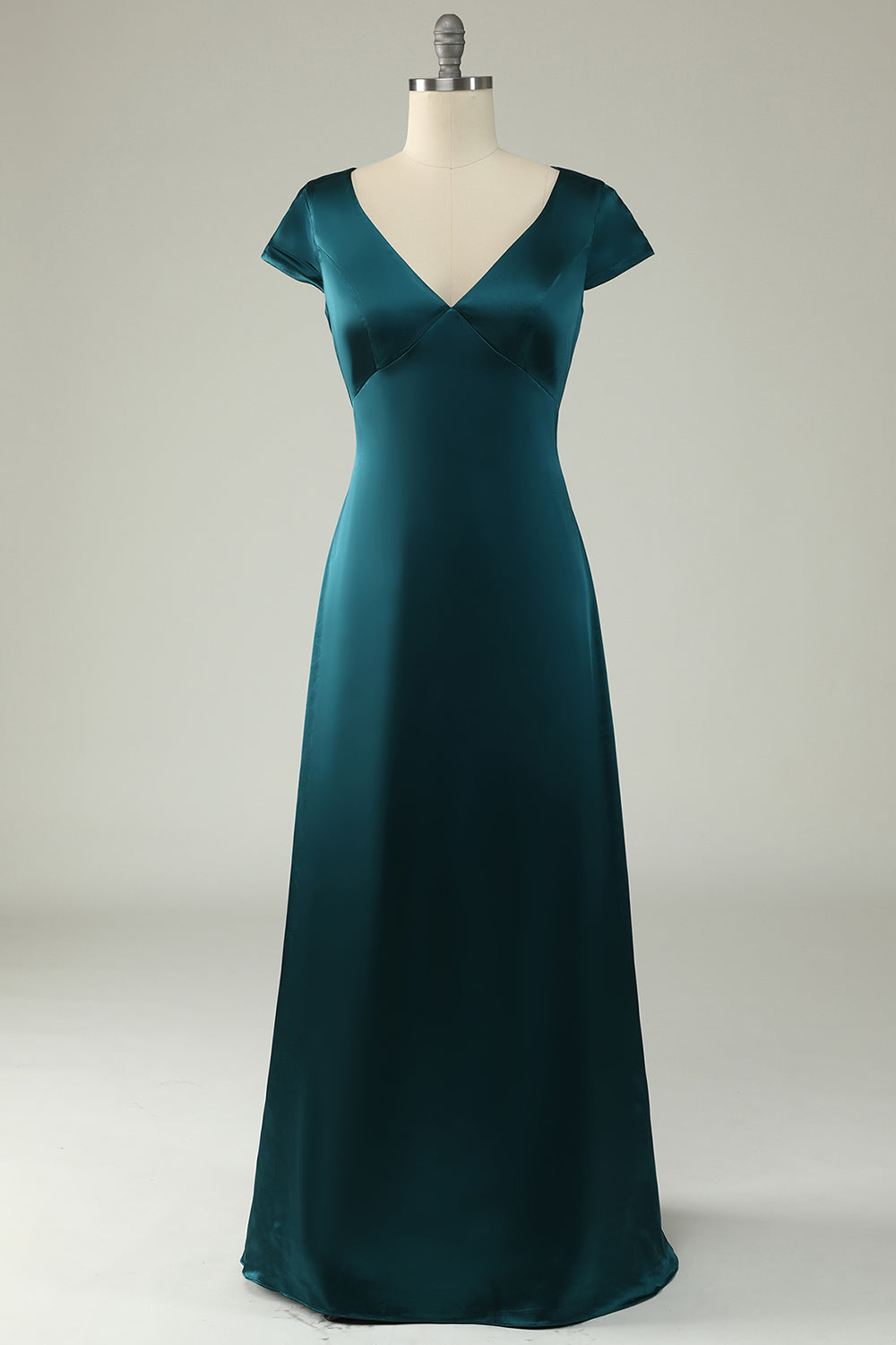 Satin V-Neck Dark Green Long Prom Dress