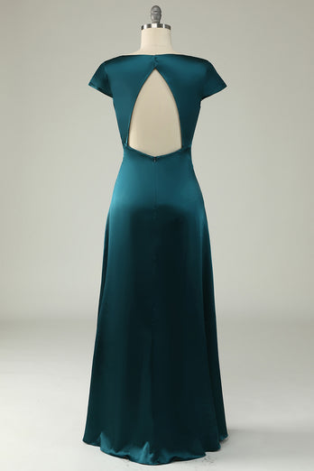Satin V-Neck Dark Green Long Prom Dress
