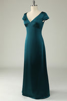 Load image into Gallery viewer, Satin V-Neck Dark Green Long Prom Dress