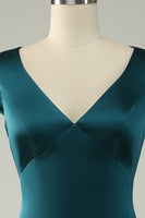 Load image into Gallery viewer, Satin V-Neck Dark Green Long Prom Dress