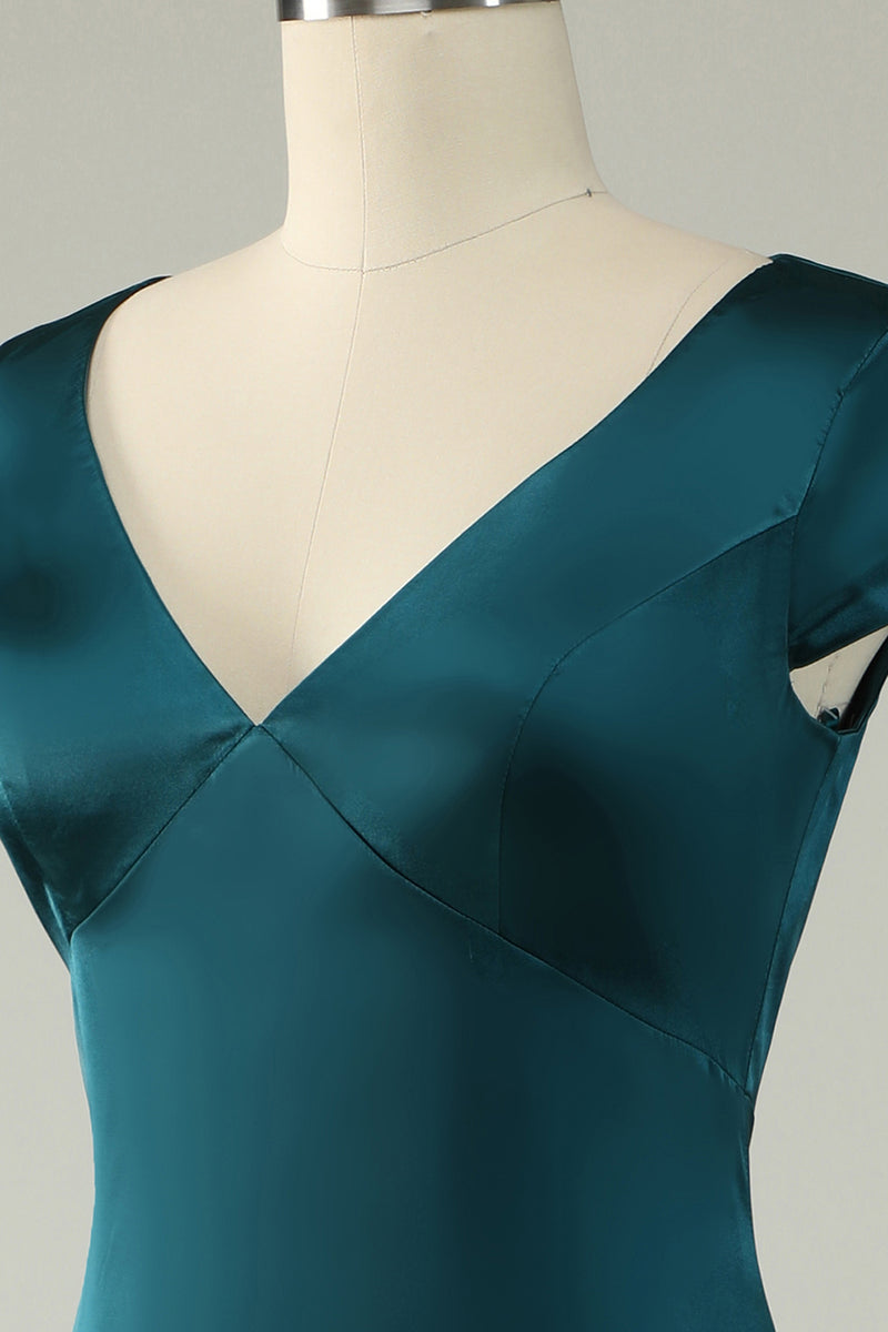 Load image into Gallery viewer, Satin V-Neck Dark Green Long Prom Dress