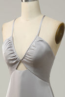 Load image into Gallery viewer, Mermaid Spaghetti Straps Grey Long Bridesmaid Dress with Open Back
