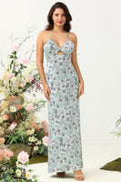 Load image into Gallery viewer, Grey Green Mermaid Floral Bridesmaid Dress