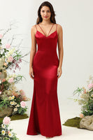 Load image into Gallery viewer, Mermaid Spaghetti Straps Burgundy Long Bridesmaid Dress with Backless