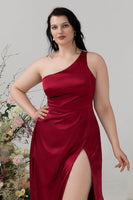 Load image into Gallery viewer, Burgundy Plus Size One Shoulder Long Bridesmaid Dress