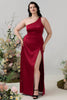 Load image into Gallery viewer, Burgundy Plus Size One Shoulder Long Bridesmaid Dress