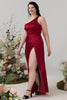 Load image into Gallery viewer, Burgundy Plus Size One Shoulder Long Bridesmaid Dress