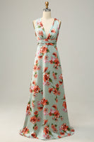 Load image into Gallery viewer, A Line Halter Neck Copper Long Bridesmaid Dress with Criss Cross Back