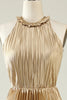 Load image into Gallery viewer, Halter Neck Golden Pleated Long Bridesmaid Dress