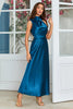 Load image into Gallery viewer, Ink Blue Round Neck Long Wedding Guest Dress