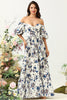 Load image into Gallery viewer, White Blue Flower Boho Bridesmaid Dress