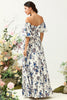Load image into Gallery viewer, White Blue Flower Boho Bridesmaid Dress