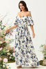 Load image into Gallery viewer, White Blue Flower Boho Bridesmaid Dress