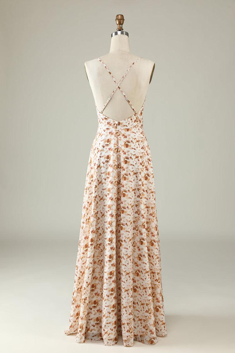 Load image into Gallery viewer, White Floral Boho Bridesmaid Dress with Ruffles
