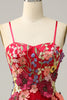 Load image into Gallery viewer, Tulle Spaghetti Straps Burgundy Long Prom Dress with Embroidery