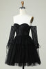 Load image into Gallery viewer, A Line Off the Shoulder Black Corset Short Prom Dress with Long Sleeves