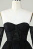 Load image into Gallery viewer, A Line Off the Shoulder Purple Corset Short Prom Dress with Long Sleeves