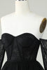 Load image into Gallery viewer, A Line Off the Shoulder Black Corset Short Prom Dress with Long Sleeves