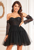 Load image into Gallery viewer, A-Line Black Corset Detachable Long Sleeves Homecoming Dress