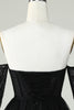 Load image into Gallery viewer, A Line Off the Shoulder Black Corset Short Prom Dress with Long Sleeves