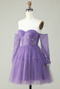 Load image into Gallery viewer, A Line Off the Shoulder Black Corset Short Prom Dress with Long Sleeves