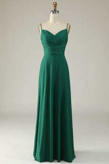Spaghetti Straps Burgundy Long Prom Dress