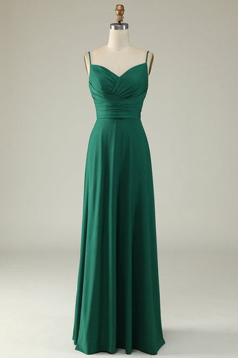 Spaghetti Straps Dark Green Long Prom Dress