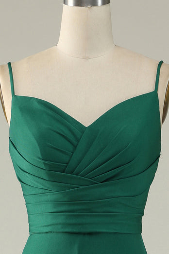 Spaghetti Straps Dark Green Long Prom Dress