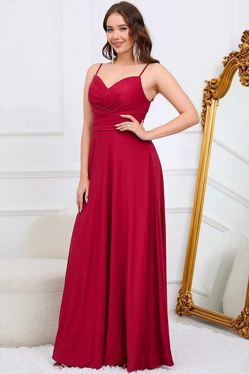 Load image into Gallery viewer, A Line Spaghetti Straps Dark Green Long Bridesmaid Dress