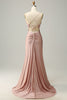 Load image into Gallery viewer, Sparkly Blush Long Prom Dress with Beading